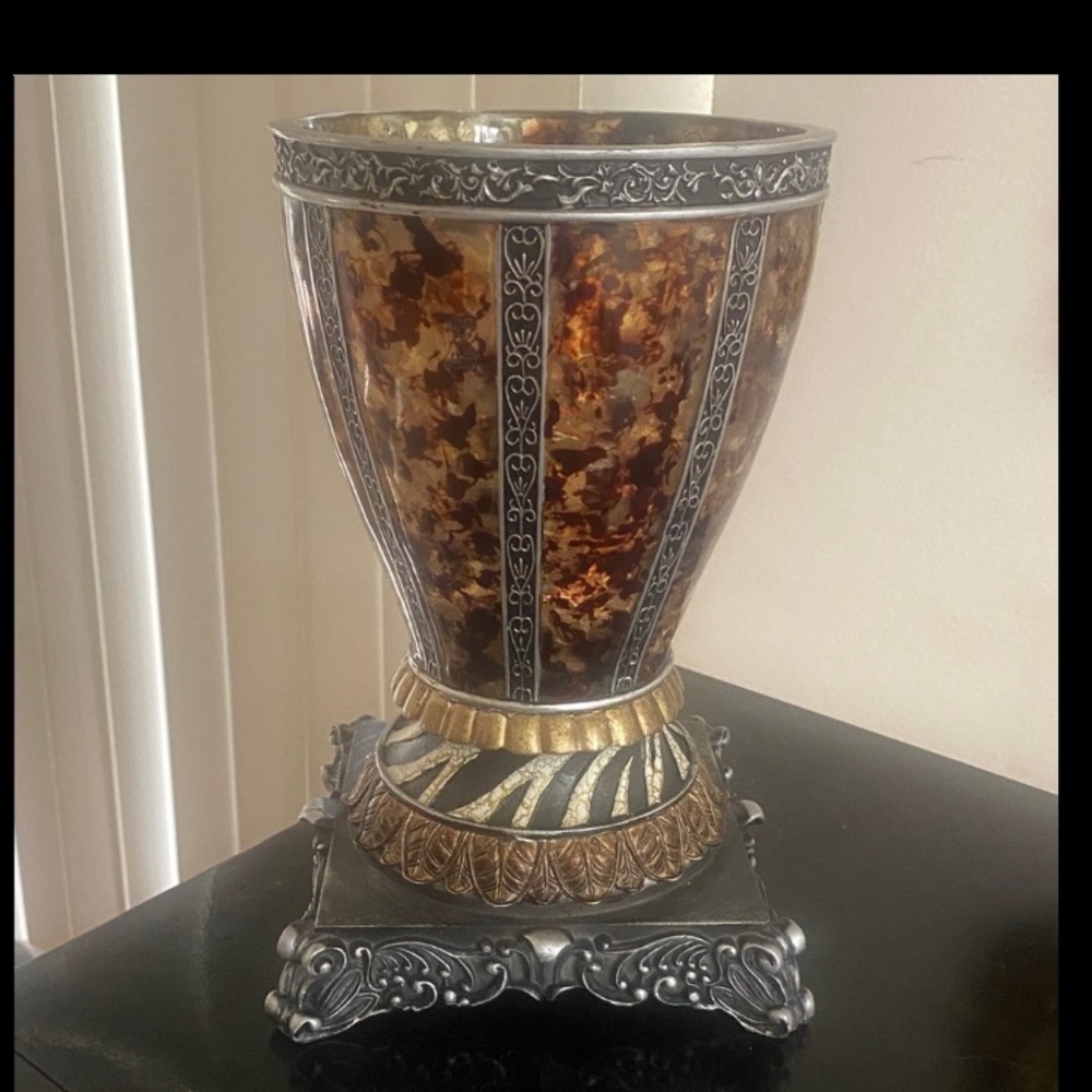 20th Century Decorative Table Vase Footed Tortoiseshell Glass Ornate Antique